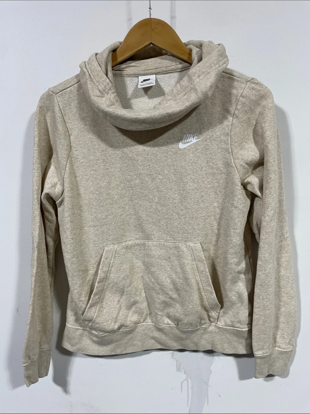 Nike Women's Beige Funnel Neck Pullover Hoodie